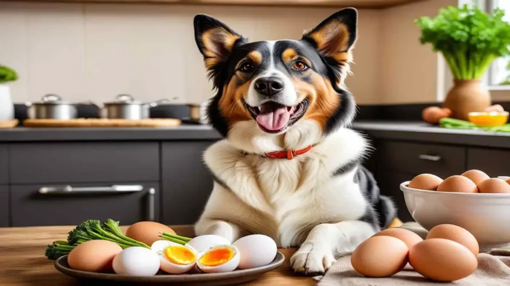 A image a Beautiful dog a with boiled eggs.